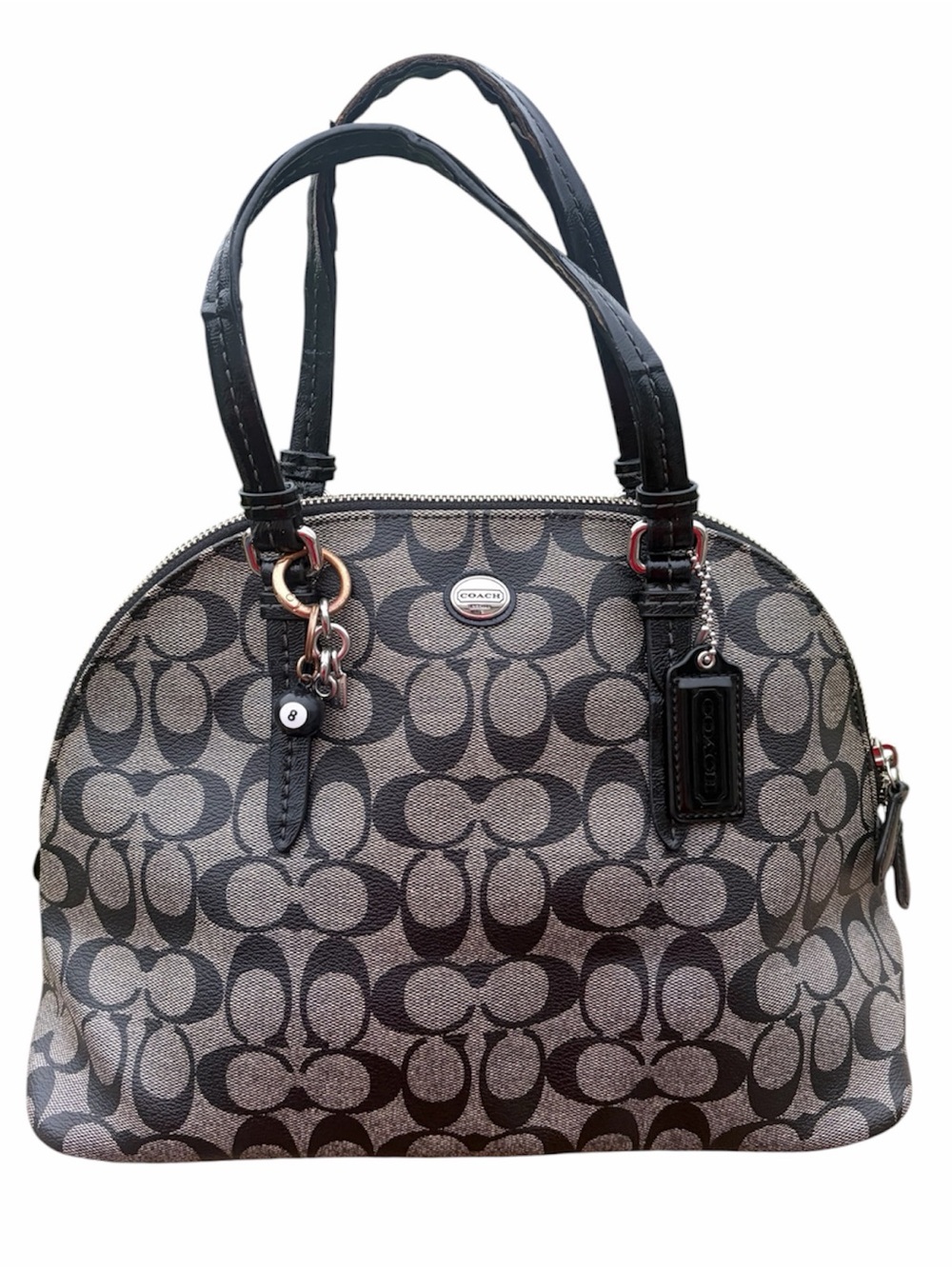 Coach Peyton Signature Cora Domed Satchel bag Black Coated Canvas F24606
